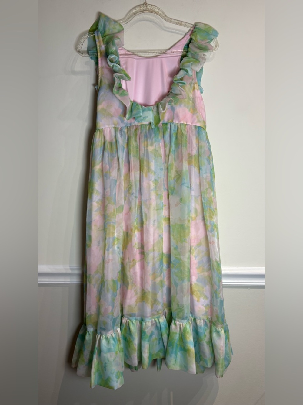 Selkie Maison Amory Ruffle Romance Midi Dress Green Pink Pastel Paints Size M - Picture 5 of 9